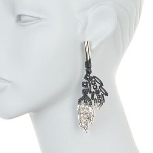Marni Strass Two-Toned Stone Branch Earrings Dangling Black Silver Elegant New